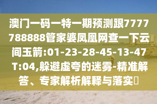 澳門一碼一特一期預(yù)測跟7777788888管家婆鳳凰網(wǎng)查一下云間玉箭:01-23-28-45-13-47 T:04,躲避虛夸的迷霧-精準(zhǔn)解答、專家解析解釋與落實?